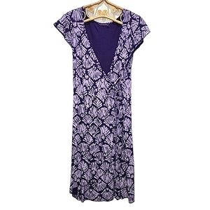 fresh produce Purple Floral-Pattern Midi Wrap Dress